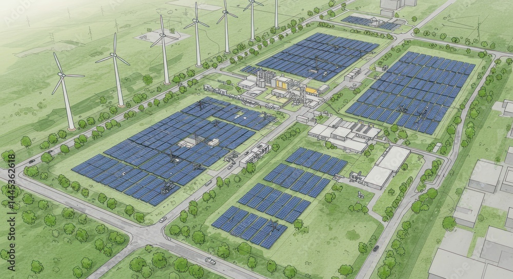 Fototapeta premium Renewable Energy Park Illustration
