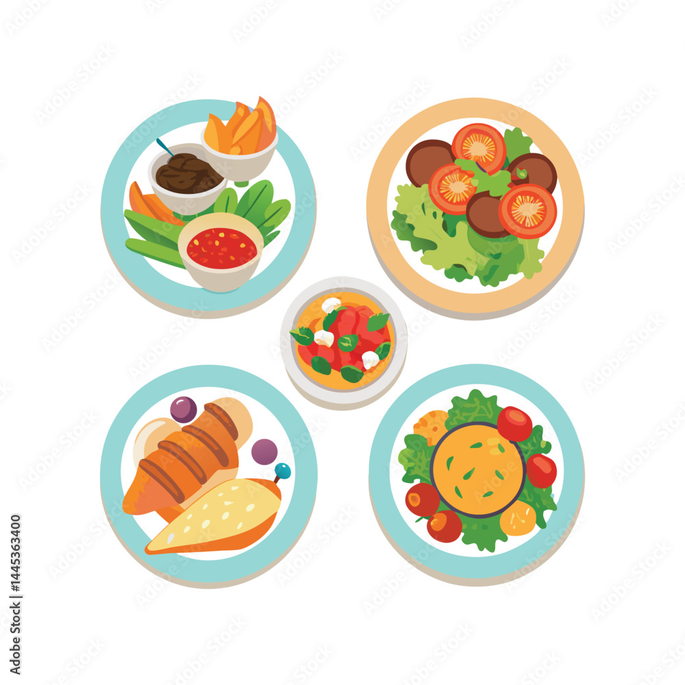 Plated Dishes A Colorful and Healthy Food Arrangement Plated Dishes A Colorful and Healthy Food Arrangement