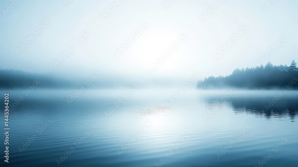 Fototapeta premium A misty blue gradient background resembling a foggy morning over a calm lake.