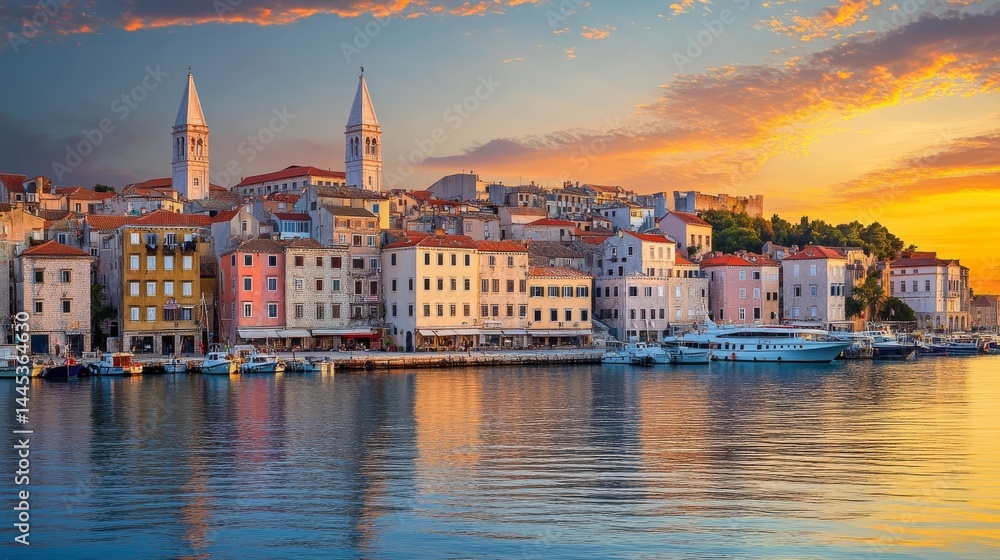 Fototapeta premium Croatian sunset: Pula harbor.