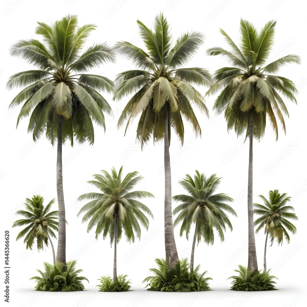 Tropical Palm Trees, Isolated on White Tropical Palm Trees, Isolated on White