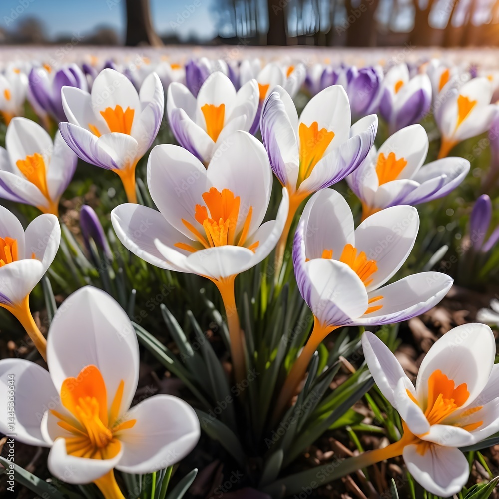 Fototapeta premium Spring Crocus Flowers in Sunlight