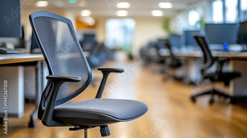 Empty office desk with vacant chairs and monitors, symbolizing layoffs and workplace downsizing. Concept of job loss, corporate restructuring, and economic uncertainty in modern business environment