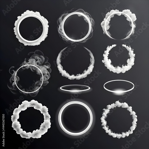 Smoke and Cloud Circle Frames, Set of Vector Illustrations