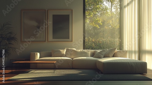 Modern Living Room Interior Design Sunlight Streaming Through Window