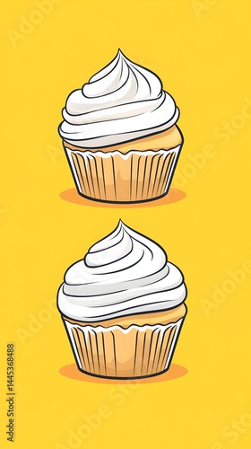 Wallpaper Mural Two identical vanilla cupcakes with fluffy white frosting are depicted against a yellow background Torontodigital.ca