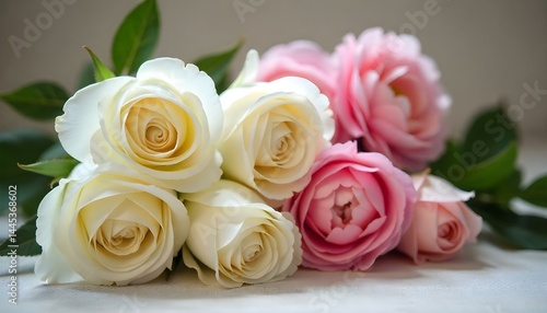 Fototapeta Naklejka Na Ścianę i Meble -  white roses and pink peonies on table