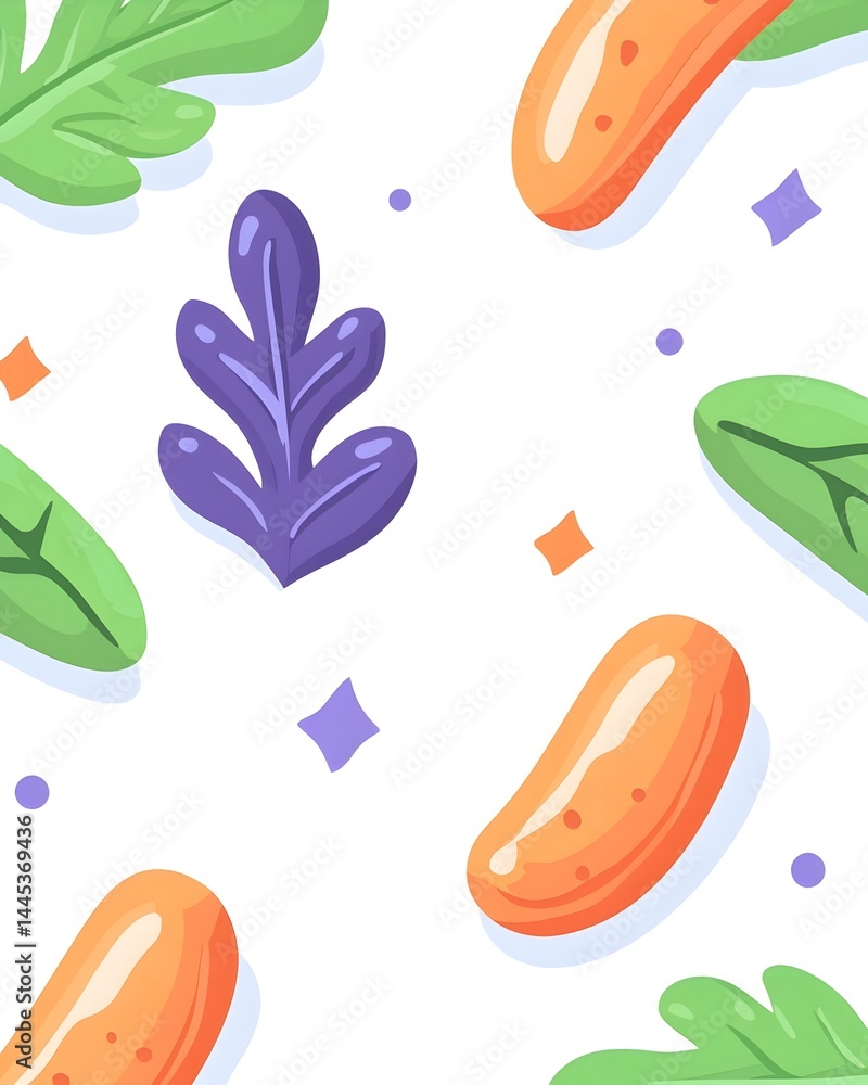 Naklejka premium Vibrant pattern of orange vegetables and green leaves on white