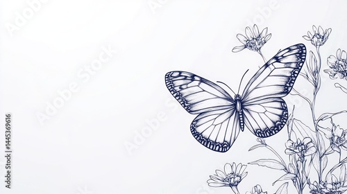 Wallpaper Mural Butterfly sketch on flowers. Illustration background. Suitable for print or web Torontodigital.ca