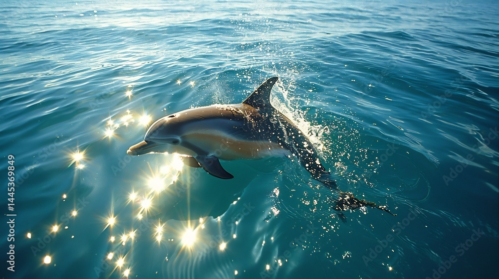 Naklejka premium dive A solitary dolphin emerging from a deep