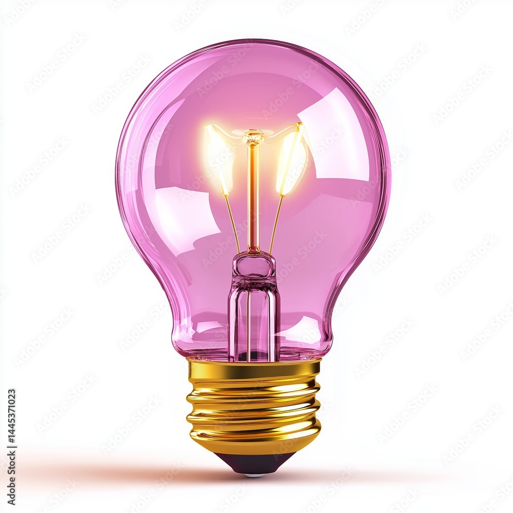 Purple 3D light bulb isolated on white background. Concept for creative thinking visuals, innovation-themed branding, or tech and design content symbolizing bright ideas and inspiration.
