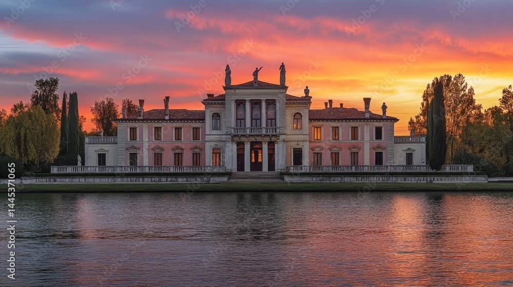 Fototapeta premium Doge's former villa. Sunset. Passariano.