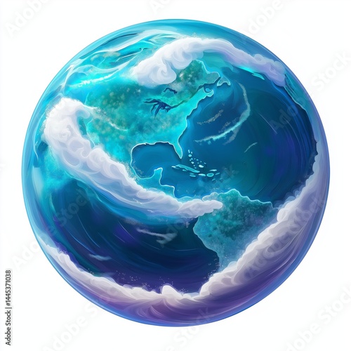 Earth icon with blue oceans and white continents on white background. Concept for global apps, eco campaigns, or branding focused on sustainability, connectivity, and international presence.