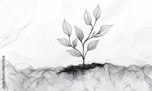 Ethereal sapling sprouts from abstract land