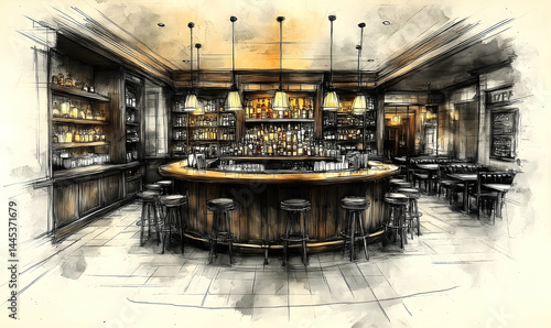 Wallpaper Mural Stylish bar interior sketch drawing Torontodigital.ca