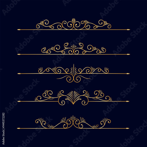 elements or border and page rules frame vector illustration set. Set of decorative vintage vector elements. Golden dividers for your design. Divider, border, header 
