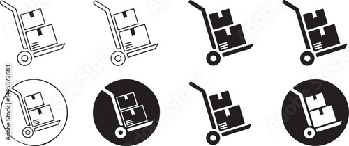 Hand Truck Icons Set with Boxes for Delivery and Logistics