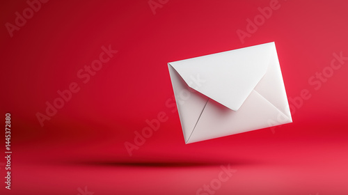 Floating white envelope against a vibrant red background