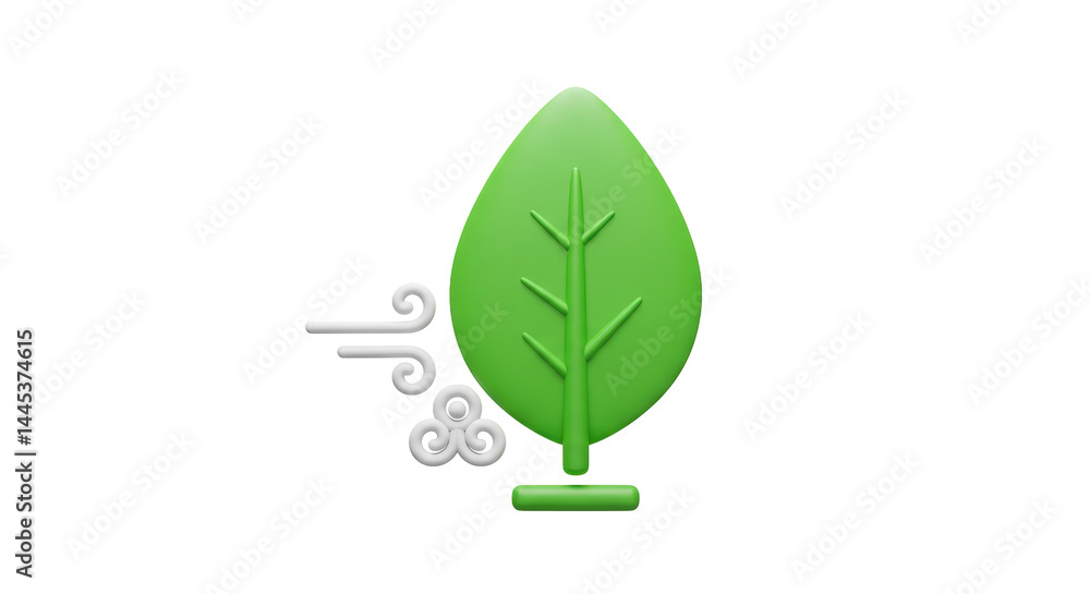 Isolated Green Leaf with Wind Icon Eco Symbol Isolated Green Leaf with Wind Icon Eco Symbol