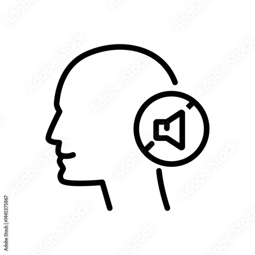 Hearing disability. No hear or mute, deaf ear. Deafness outline symbol. Deaf people sign. Line icon. Vector illustration.