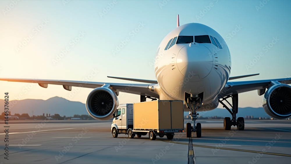 Global air cargo services ensuring fast delivery and secure handling of international shipments through reliable air transportation and logistics in Photo Stock Concept and empty space on the left Global air cargo services ensuring fast delivery and secure handling of international shipments through reliable air transportation and logistics in Photo Stock Concept and empty space on the left