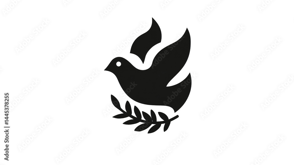 Stylized vector illustration of a dove holding an olive branch on black background Stylized vector illustration of a dove holding an olive branch on black background