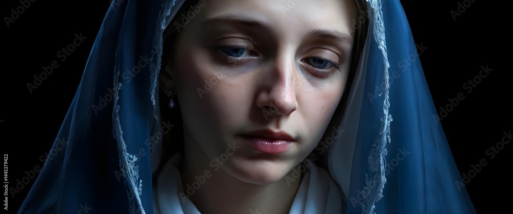 Naklejka premium Sorrowful Woman in Blue Veil