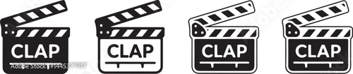 Film Clapperboard Icons Set Black and White Variations