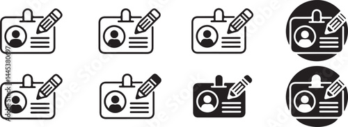Edit Profile Icon Set  Badge, ID Card, Pencil,  Various Styles