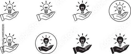 Eight Variations of Lightbulb Icon in Hand Graphic Design
