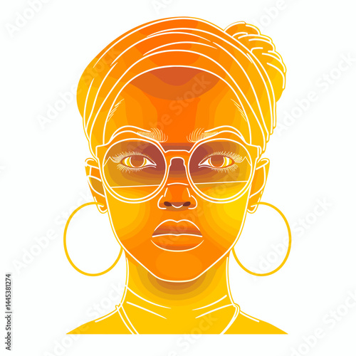 Beautiful African woman with turban on head. Vector illustration
