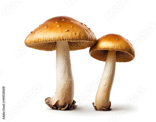 Two Brown Mushrooms Isolated on White Background
