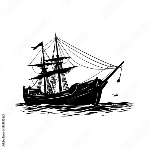 Sailing Shipwreck Silhouette Clipart