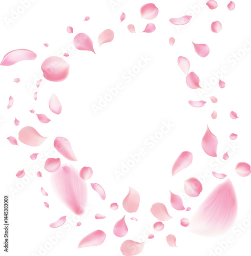  Rose Spiral pin petals or sakura flying petals, romantic background with realistic pink