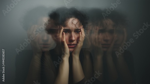 Blurred figure with hands on face symbolizes inner turmoil and emotional agoraphobia.