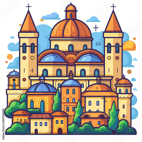 Wallpaper Mural Orthodox church in the city. Vector illustration in flat style. Torontodigital.ca