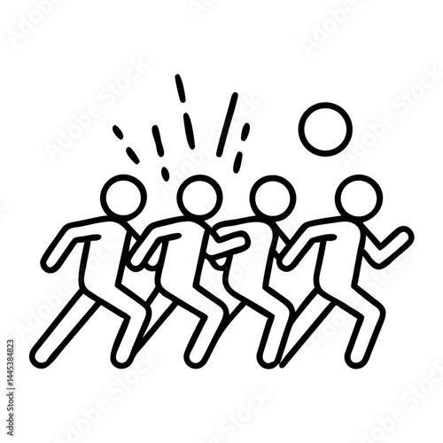 Crowd rushing towards a ball in a playful scene  