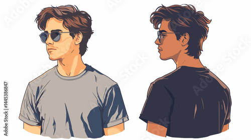 Handsome young man in sunglasses and t-shirt. Vector illustration