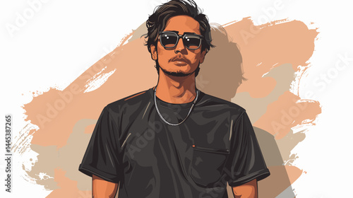 Portrait of a young handsome man in sunglasses. Vector illustration.