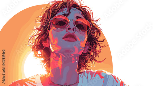 Portrait of a beautiful girl  in sunglasses. Vector illustration.
