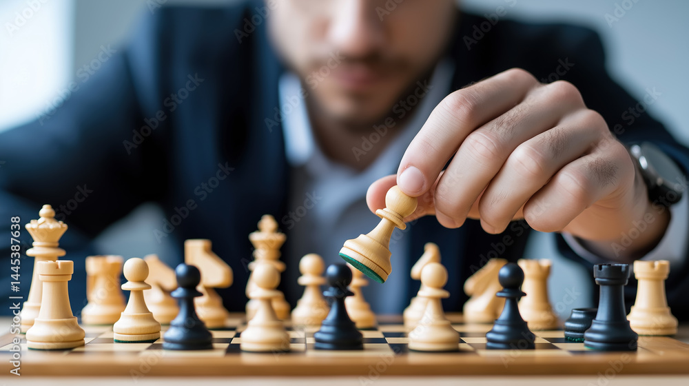 Chess player making a strategic move during a competitive game