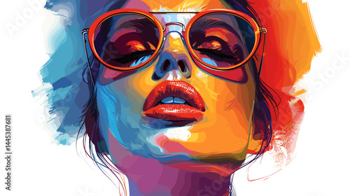 Portrait of a beautiful young woman in sunglasses. Vector illustration.