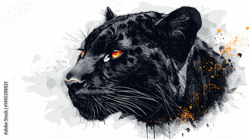 Hand drawn vector illustration of a black panther, Panthera leo