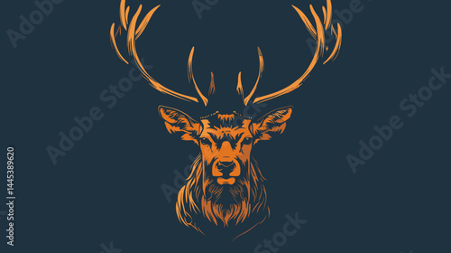 Deer head with big antlers. Vector illustration in vintage style.