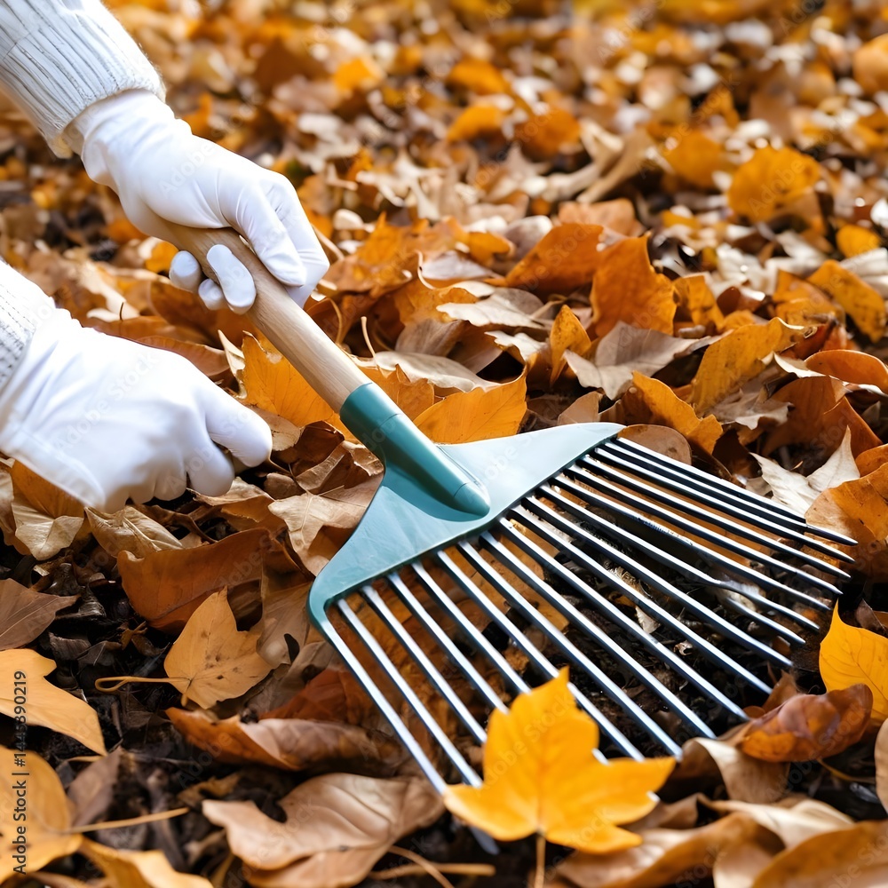 Obraz premium Autumn Leaf Raking