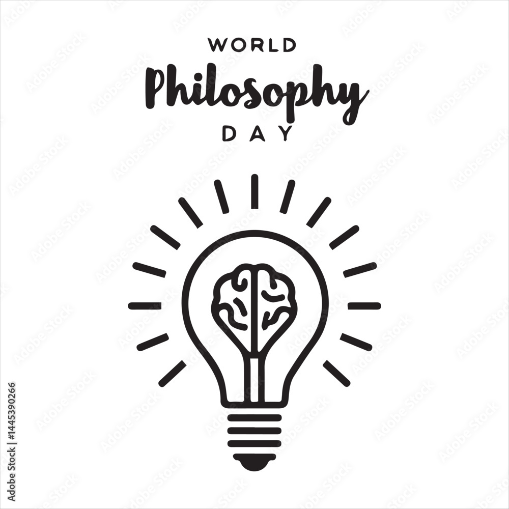World Philosophy Day Light Bulb Brain Concept Design,Minimalist World Philosophy Day Vector Illustration,Educational World Philosophy Day Typography Art,Brain Light Bulb Icon for World Philosophy Day World Philosophy Day Light Bulb Brain Concept Design,Minimalist World Philosophy Day Vector Illustration,Educational World Philosophy Day Typography Art,Brain Light Bulb Icon for World Philosophy Day