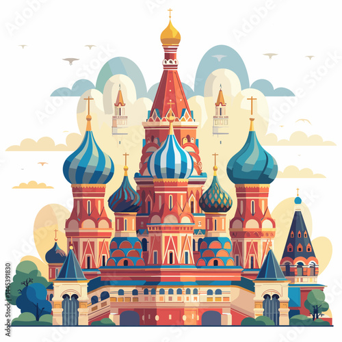 Saint Basil's Cathedral in Moscow, Russia. Colorful flat vector illustration
