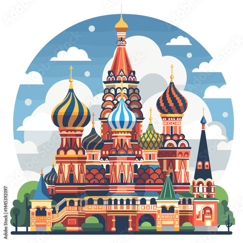 Saint Basil's Cathedral in Moscow, Russia. Colorful flat vector illustration