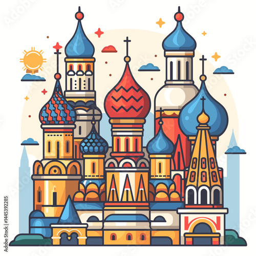 Saint Basil's Cathedral in Moscow, Russia. Colorful flat vector illustration