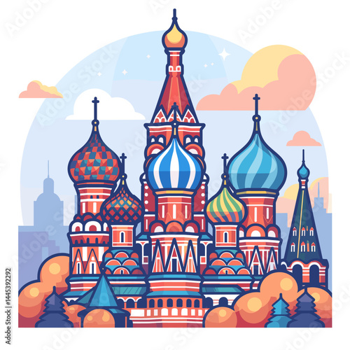 Saint Basil's Cathedral in Moscow, Russia. Colorful flat vector illustration